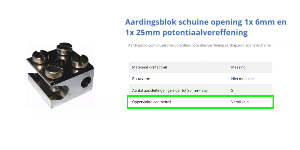 Vernikkeld vereffeningsblokje zonnepanelen